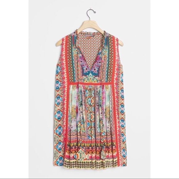NEW Anthropologie Bhanuni by Jyoti Dalia Spliced Neck Tie Tunic Dress X-Small - Picture 1 of 3